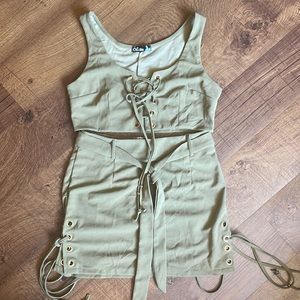 Olive Green Skirt Set Size Large!